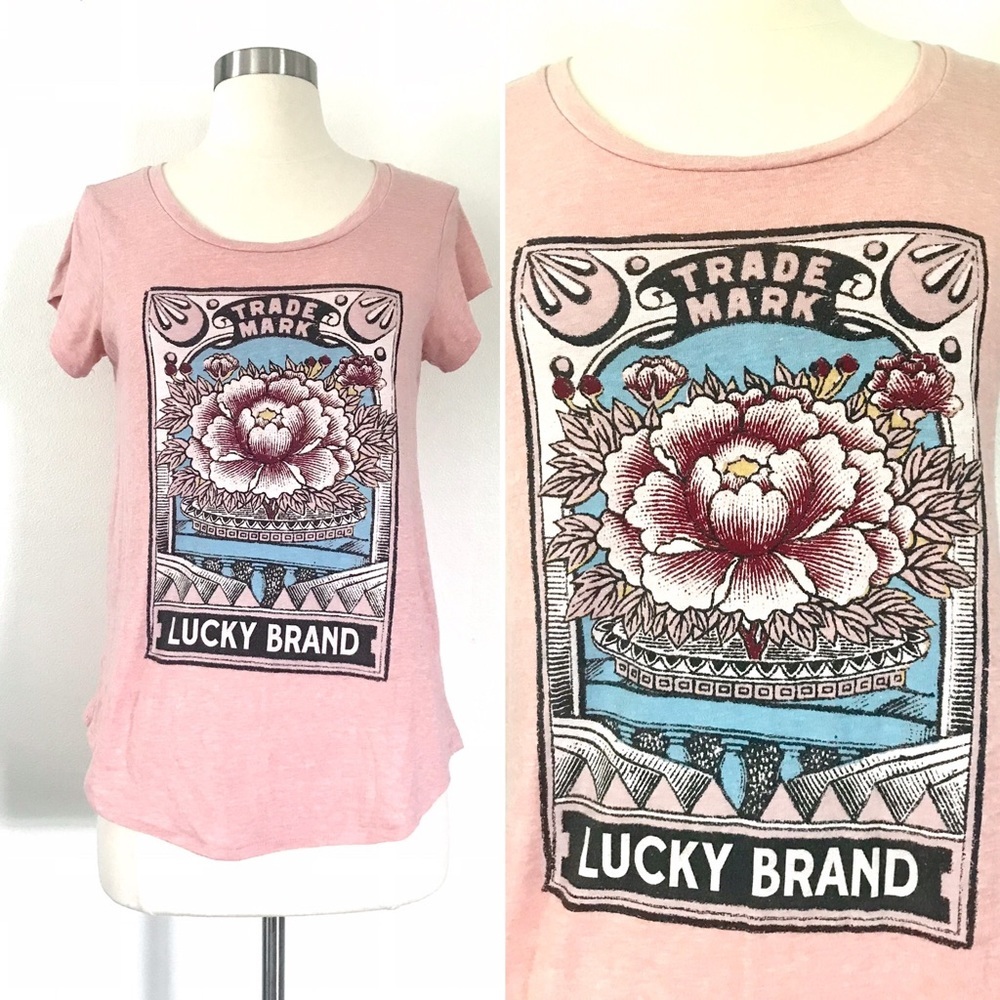 Lucky Brand pink retro floral print t-shirt top tee